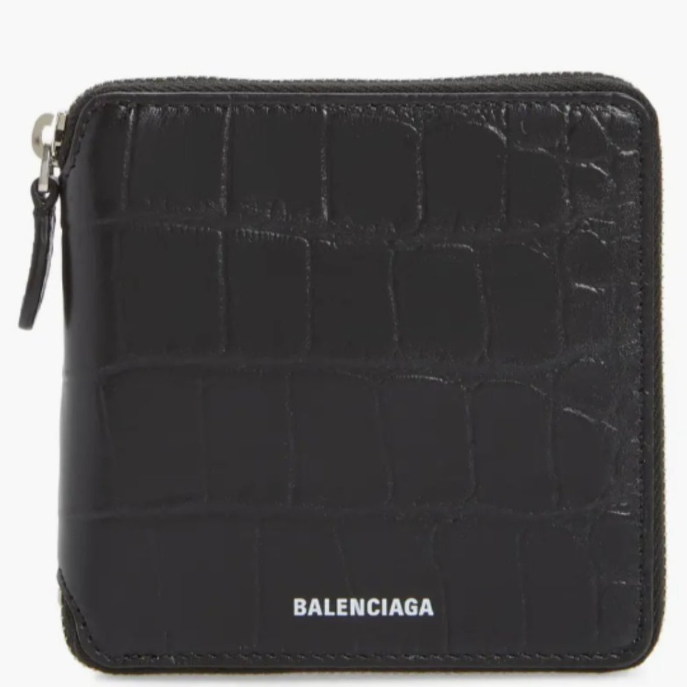 Balenciaga Ville Croc Embossed Leather Square Wallet